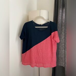 Anthropologie - Bordeaux linen tee with in pink and blue design (size XS)